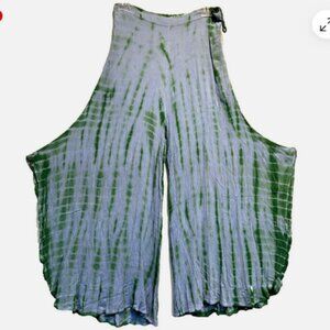 Nwt SACRED THREADS tie dye hippie crinckle rayon wide leg slit PANTS L